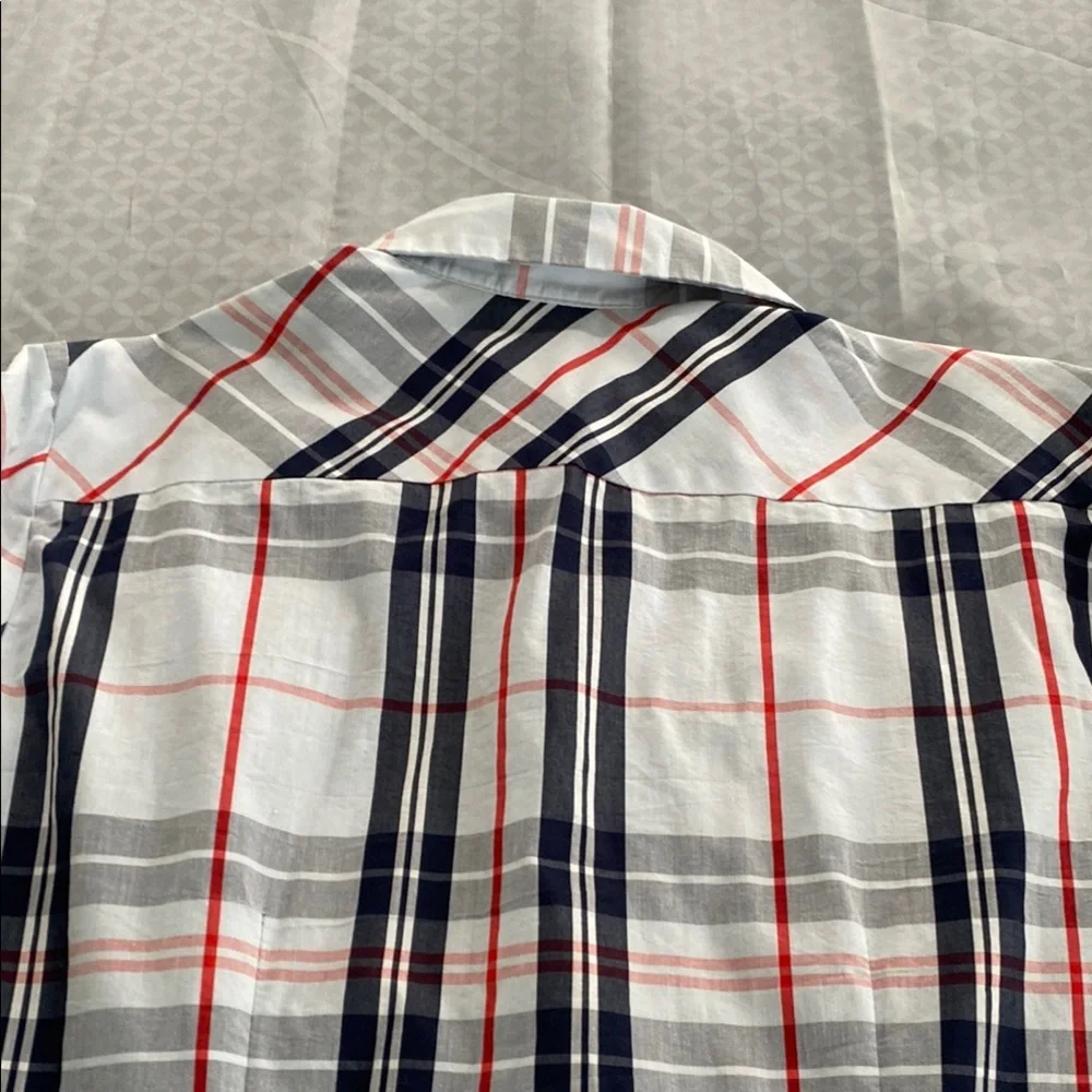 7th avenue Red and White Fitted 3/4 Sleeve Button Down Blouse - Picture 10 of 15